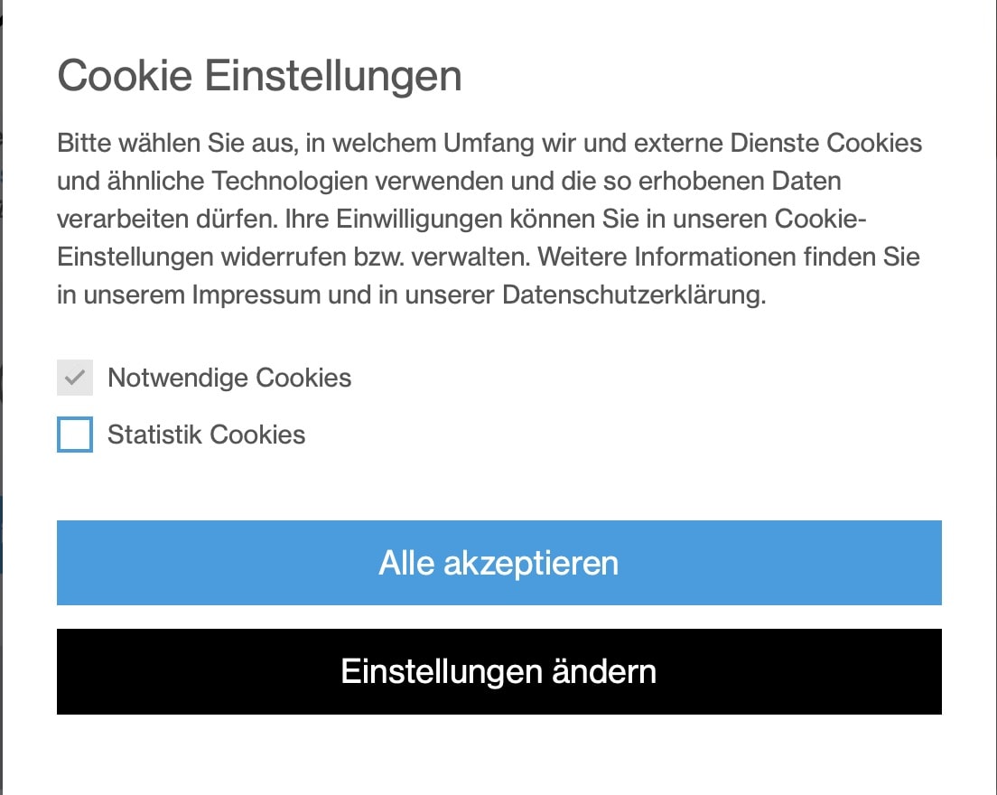 Cookie Banner Popup fehlende Informationen Links fehlerhaft